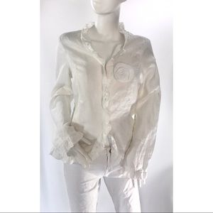 Willi Smith White Linnen Blazer Ruffle Details M